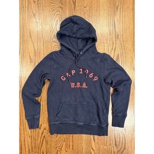 Gap 1969 Authentic Apparel Hoodie‎ Graphic Pullover Small Navy Blue Spring
